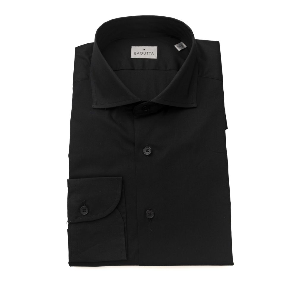 Black Cotton Men's Slim Shirt