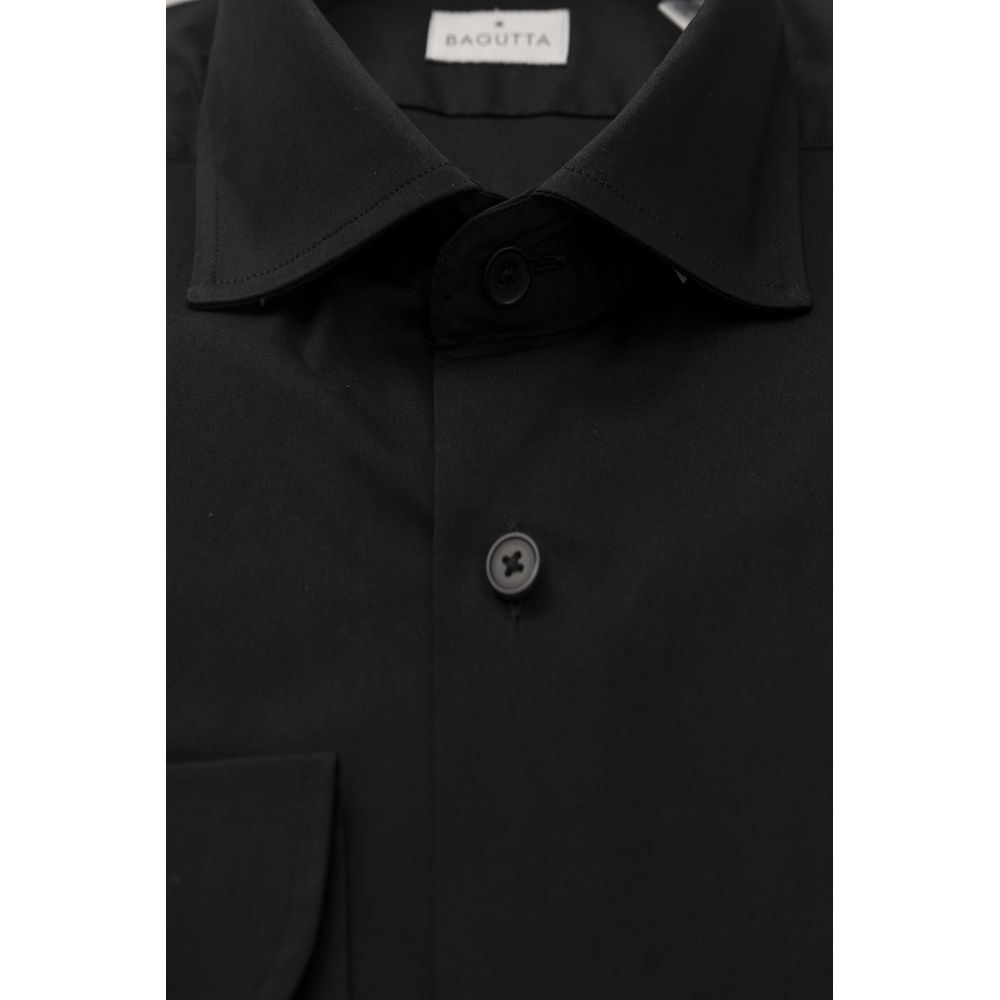 Black Cotton Men's Slim Shirt