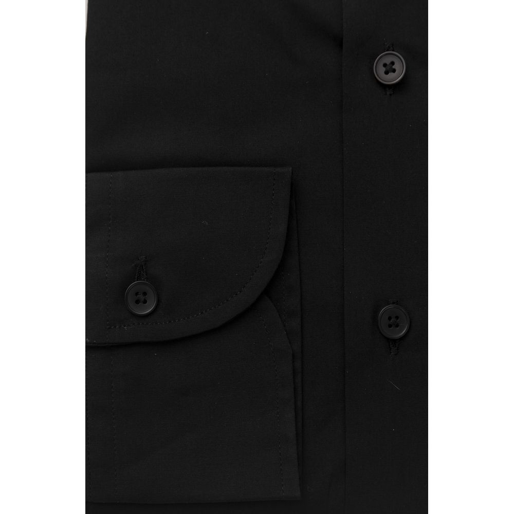 Black Cotton Men's Slim Shirt