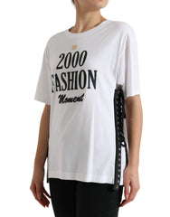 White Slogan Print Lace Detailed T-Shirt
