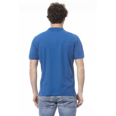 Blue Cotton Men Polo Shirt