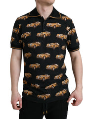 Black Car Print Short Sleeve Polo T-Shirt