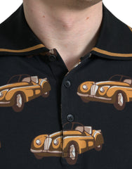 Black Car Print Short Sleeve Polo T-Shirt