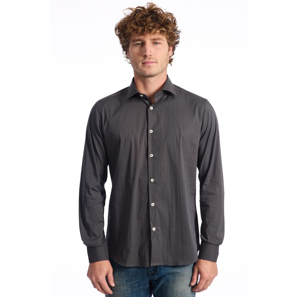 Gray Cotton Men Shirt Slim Fit Long Sleeve