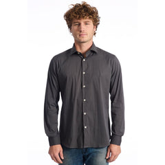 Gray Cotton Men Shirt Slim Fit Long Sleeve