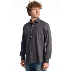 Gray Cotton Men Shirt Slim Fit Long Sleeve