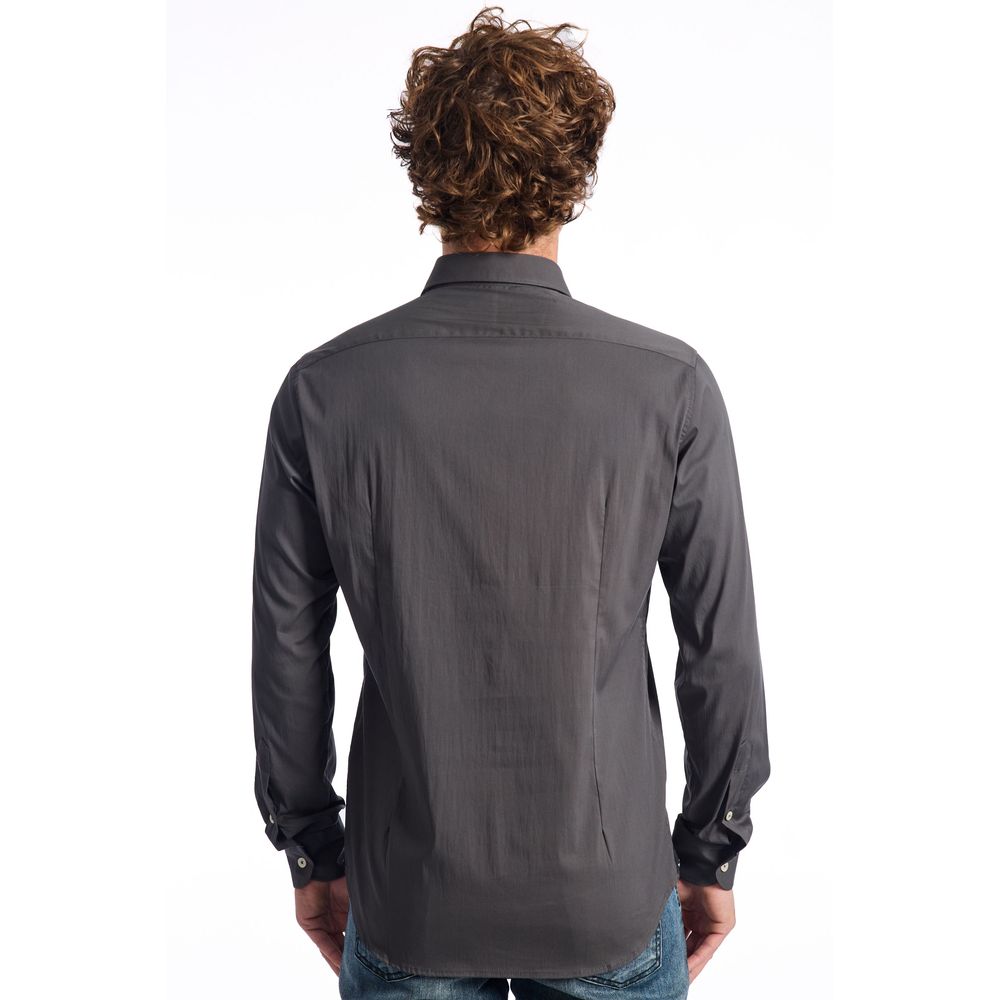 Gray Cotton Men Shirt Slim Fit Long Sleeve