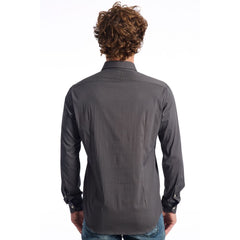 Gray Cotton Men Shirt Slim Fit Long Sleeve