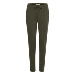 Green Polyester Casual Pants