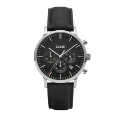 Black Leather Dress Watch