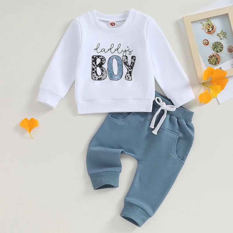 Long Sleeve British Letter Sleeves Sweater Full Printed Two-piece Suit