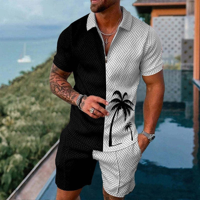 Fashion Casual Zipper Short Sleeve Suit