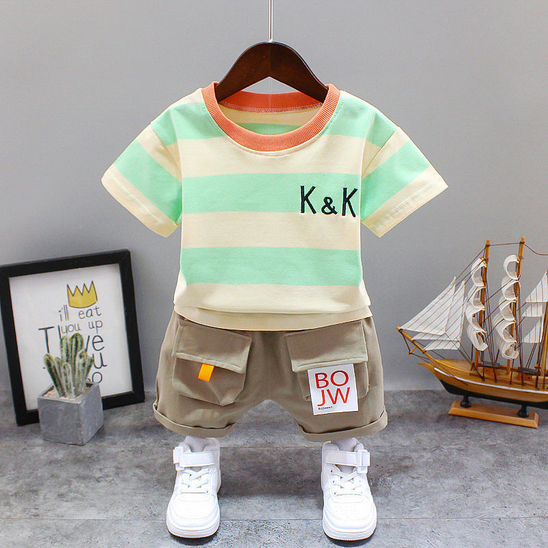 Summer Letter Lapel Short Sleeve Two-piece Suit