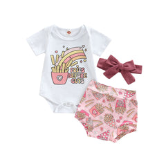 Girls' Short-sleeved Shorts Headscarf Three-piece Set