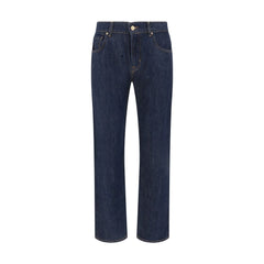 Blue Cotton Straight-Leg Jeans