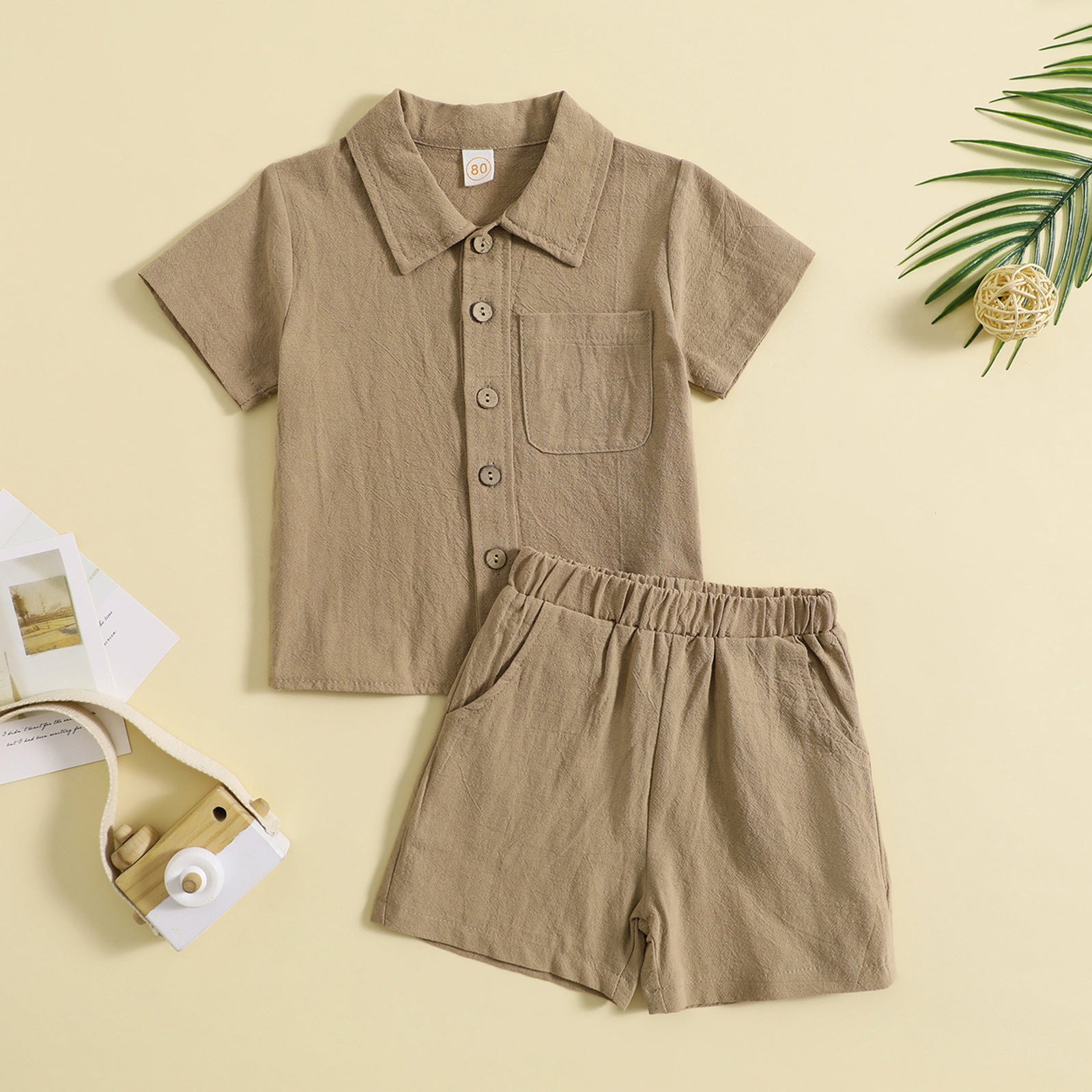 Summer Cotton And Linen Casual Style Short Sleeve Lapel Polo Shirt Two-piece Suit