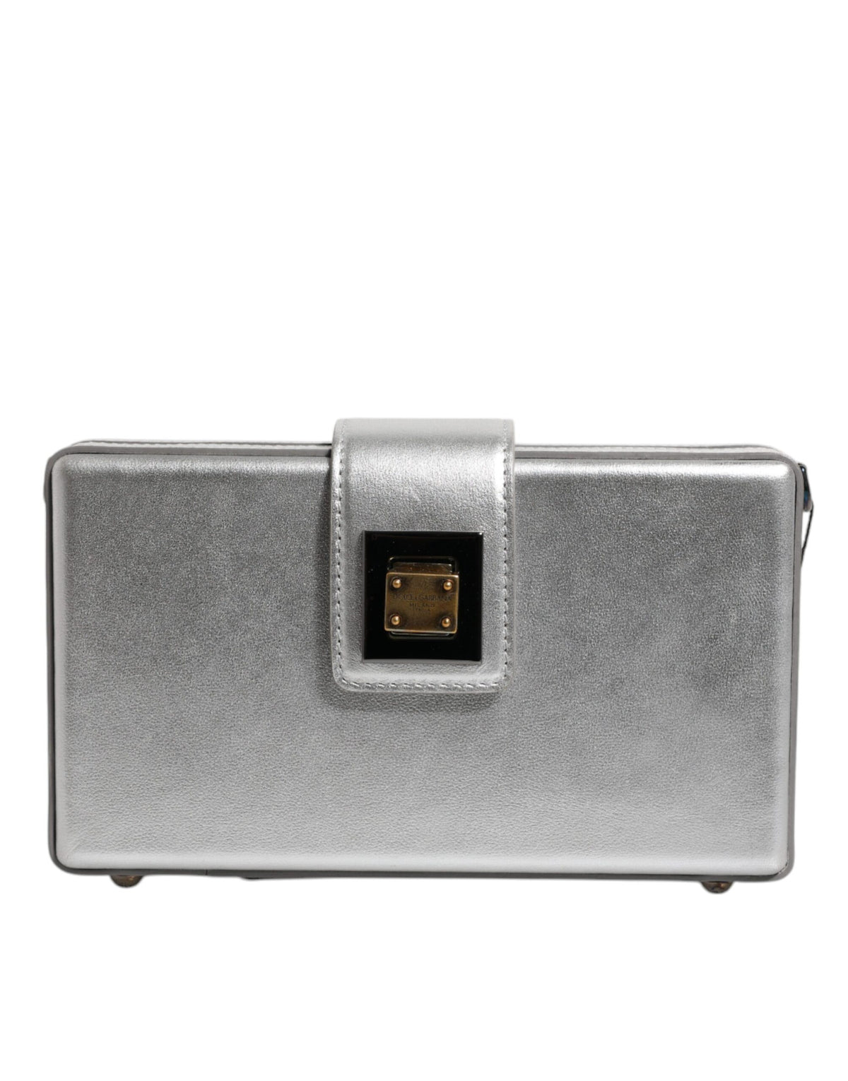 Metallic Silver DG BOX Leather Shoulder Strap Bag