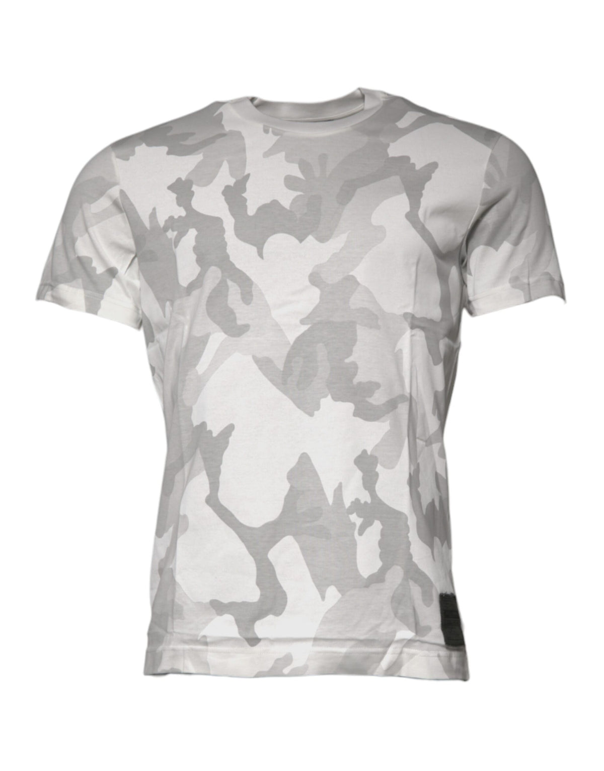 White Gray Camouflage Cotton Crew Neck T-Shirt