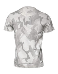 White Gray Camouflage Cotton Crew Neck T-Shirt