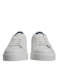 White Blue Leather Logo Low Top Sneakers Shoes