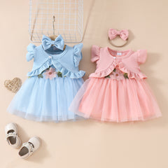 Girls' Sleeveless Short Top Mesh Dress