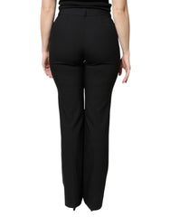 Black Wool High Waist Boot Cut Dress Pants