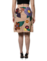 Beige Floral High Waist Pencil Cut Skirt