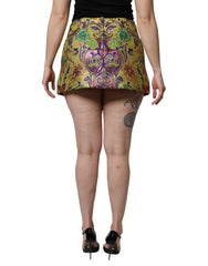 Multicolor Floral Jacquard Mid Waist Mini Skirt