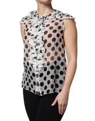White Black Polka Dot Cotton Sleeveless Top