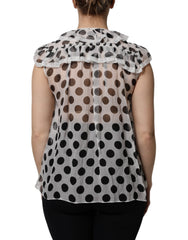 White Black Polka Dot Cotton Sleeveless Top