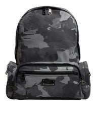 Gray Cotton Camouflage Logo Plaque Backpack Bag