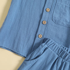 Summer Cotton And Linen Casual Style Short Sleeve Lapel Polo Shirt Two-piece Suit