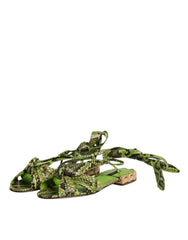 Green Animal Print Ankle Wrap Sandals Shoes