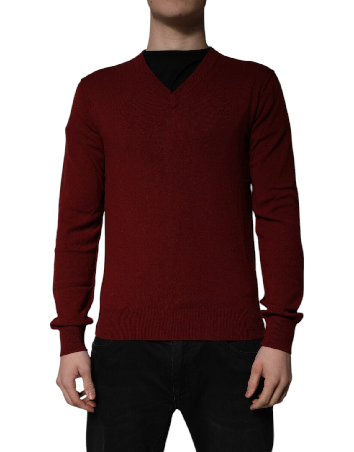Maroon Cashmere V-neck Men's Pullover Sweater
