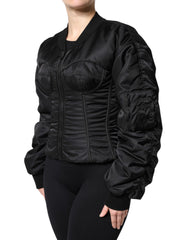 Black Nylon Full Zip Bustier Corset Jacket
