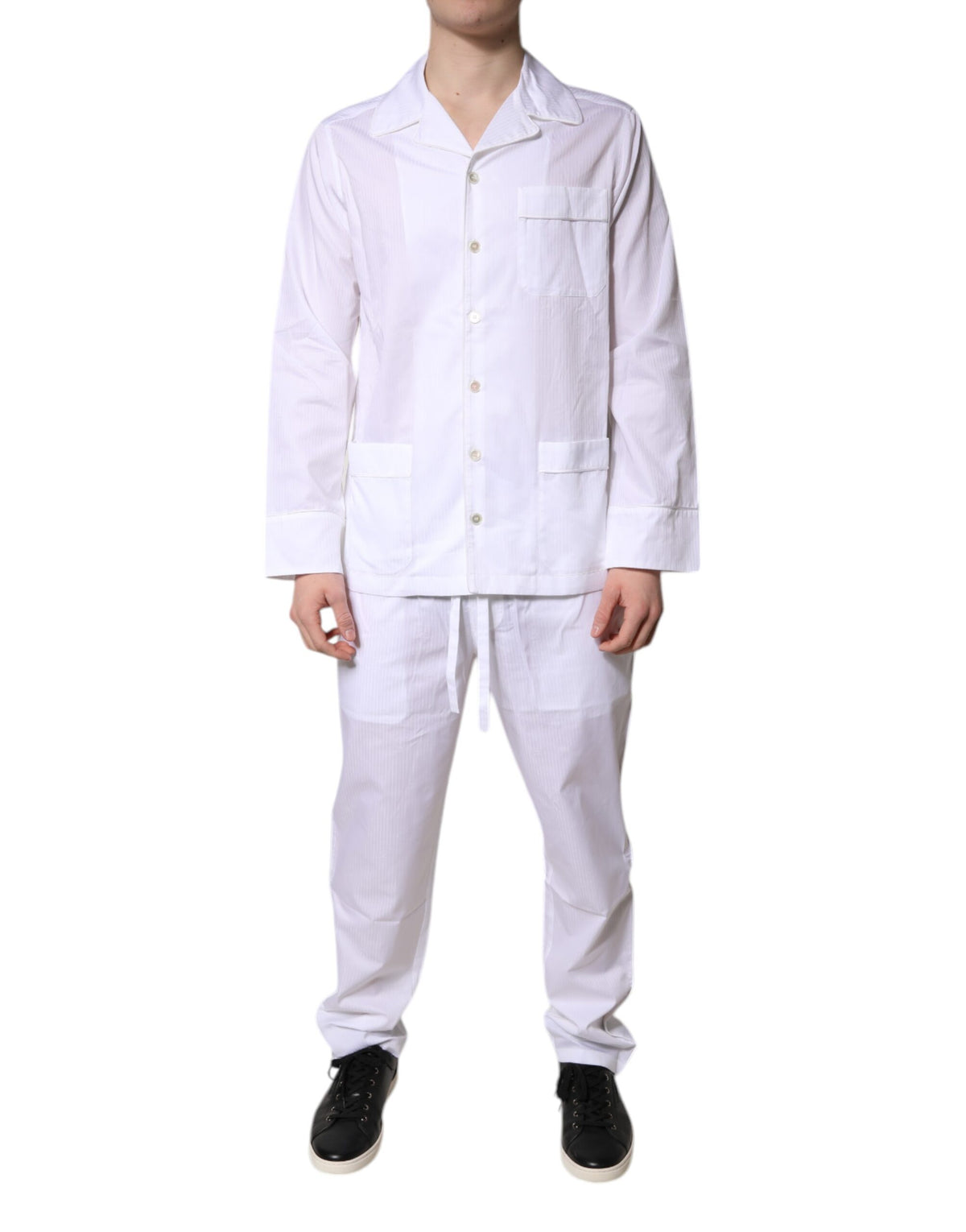 White Cotton Shirt Pants Pajama Set Sleepwear