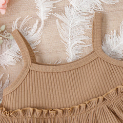 Children's Clothing Springsummer Young And Little Girls Sling Lace-collared Blouse Horn Sunken Stripe Trousers Two-piece Suit