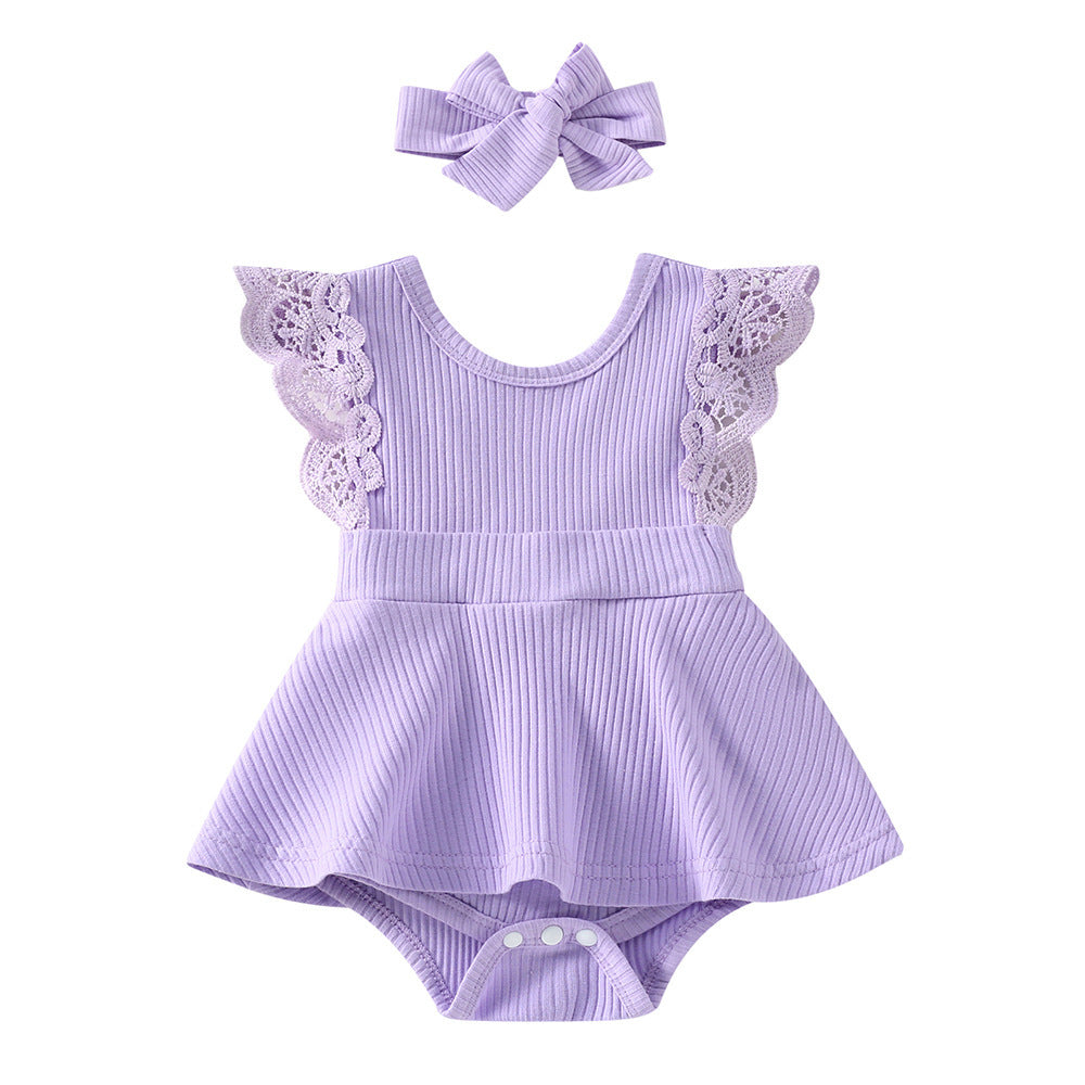 Sleeveless Small Floral Baby Girl Triangle Romper With Headgear