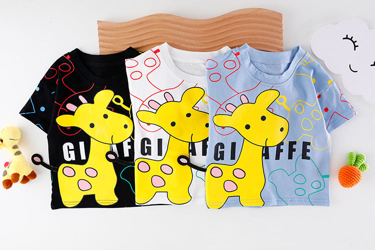 Casual Cute Sika Deer Printed Round Neck