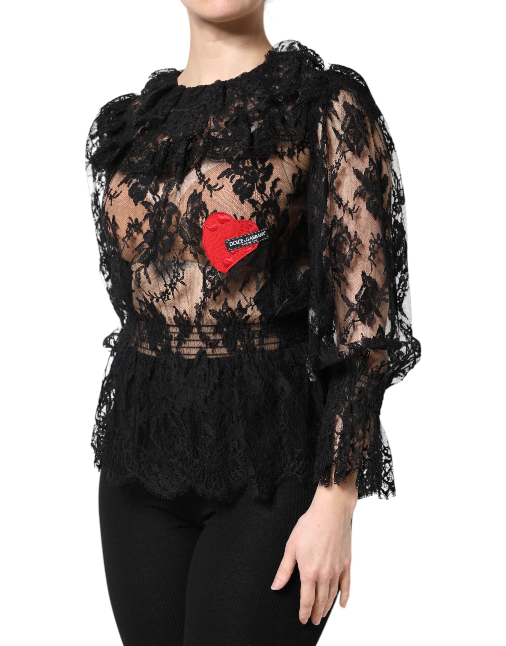 Black Cotton Floral Lace Blouse