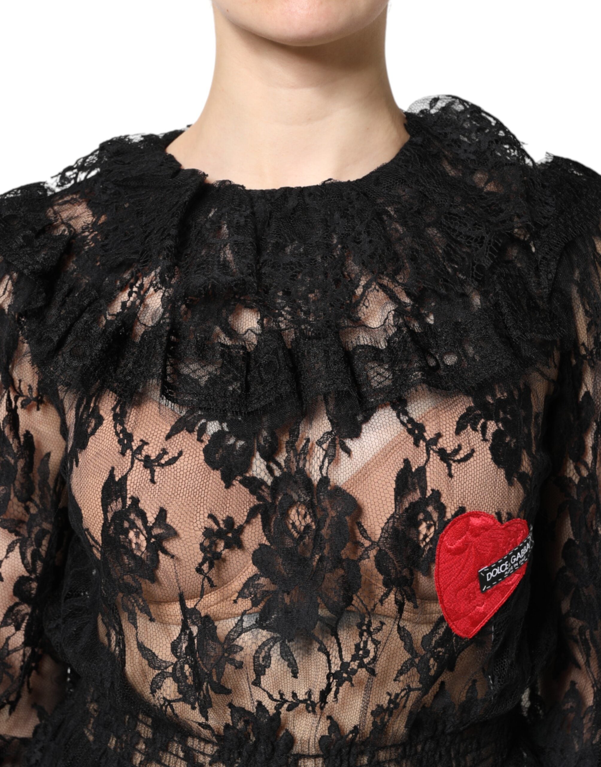 Black Cotton Floral Lace Blouse