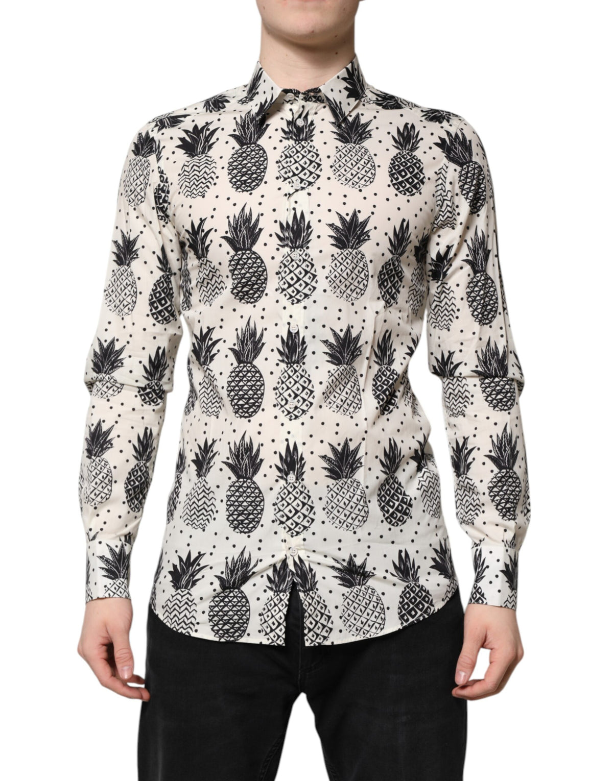 White Pineapple Print Long Sleeve GOLD Shirt