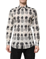 White Pineapple Print Long Sleeve GOLD Shirt