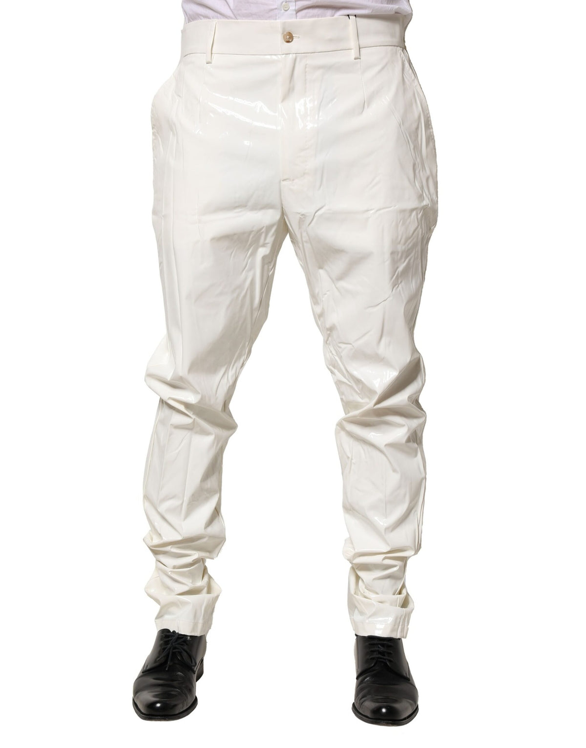 White Nylon Tapered Dress Men Pants