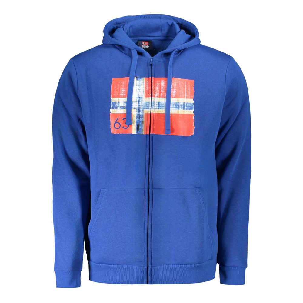 Blue Cotton Men's Hooded Sweatshirt
