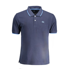 Blue Cotton Men Polo Shirt