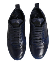 Dark Blue Leather Low Top Men Sneakers Shoes