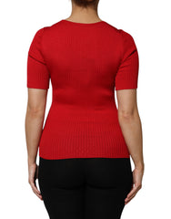 Red Round Neck Short Sleeves Pullover Top