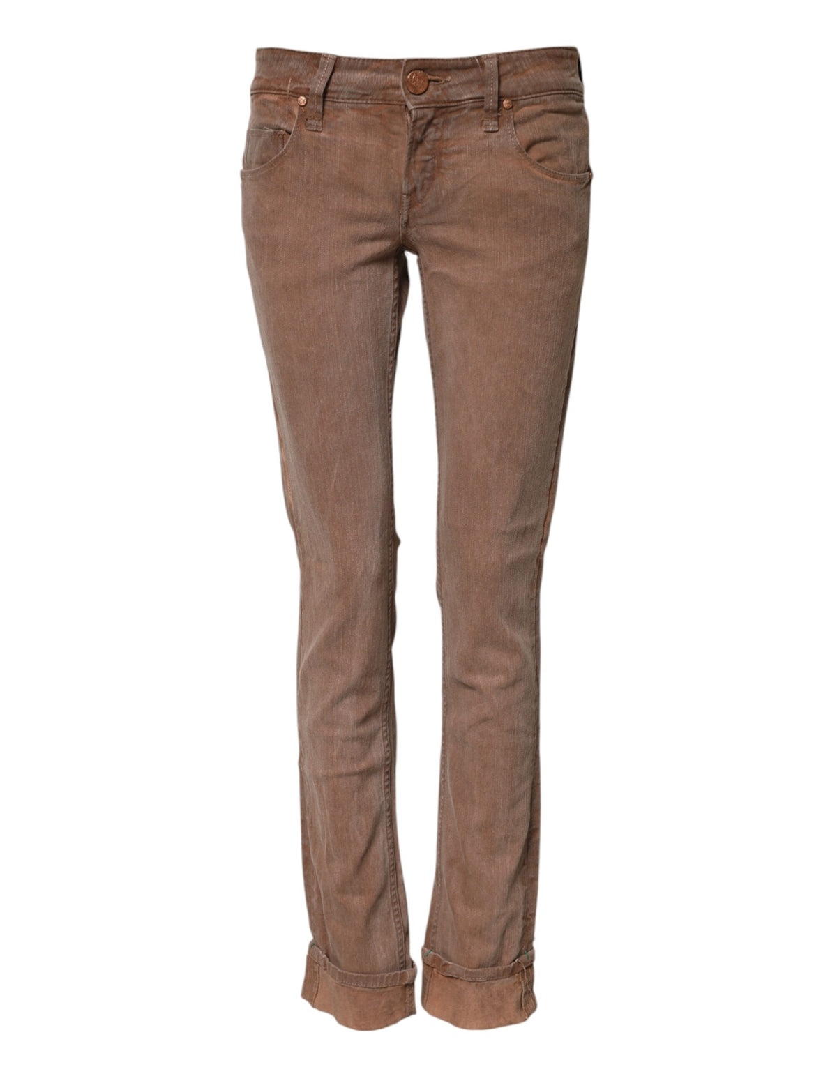 جينز جينز قطن بني ضيّق من الدنيم منخفض الخصر