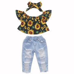 Broken Holes Pants Headscarf Three-piece Set